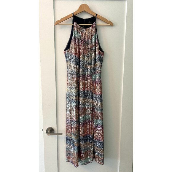 Aidan Mattox Rainbow Sequin Halter Dress - Picture 1 of 5
